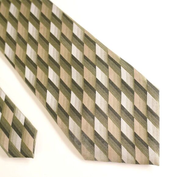 Dockers Du Pont Teflon Green Tan‎ Geometric Woven Wide Silk Tie - Picture 1 of 7